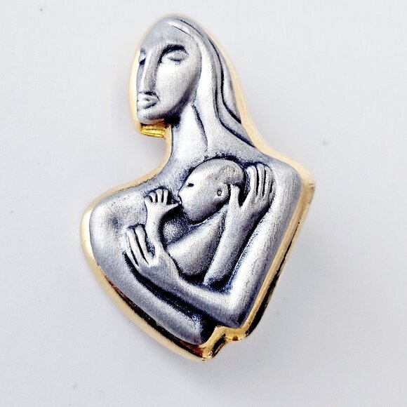 Signed Mother and Child Designer Brooch, LAUF Designer Brooch - Picture 1 of 7
